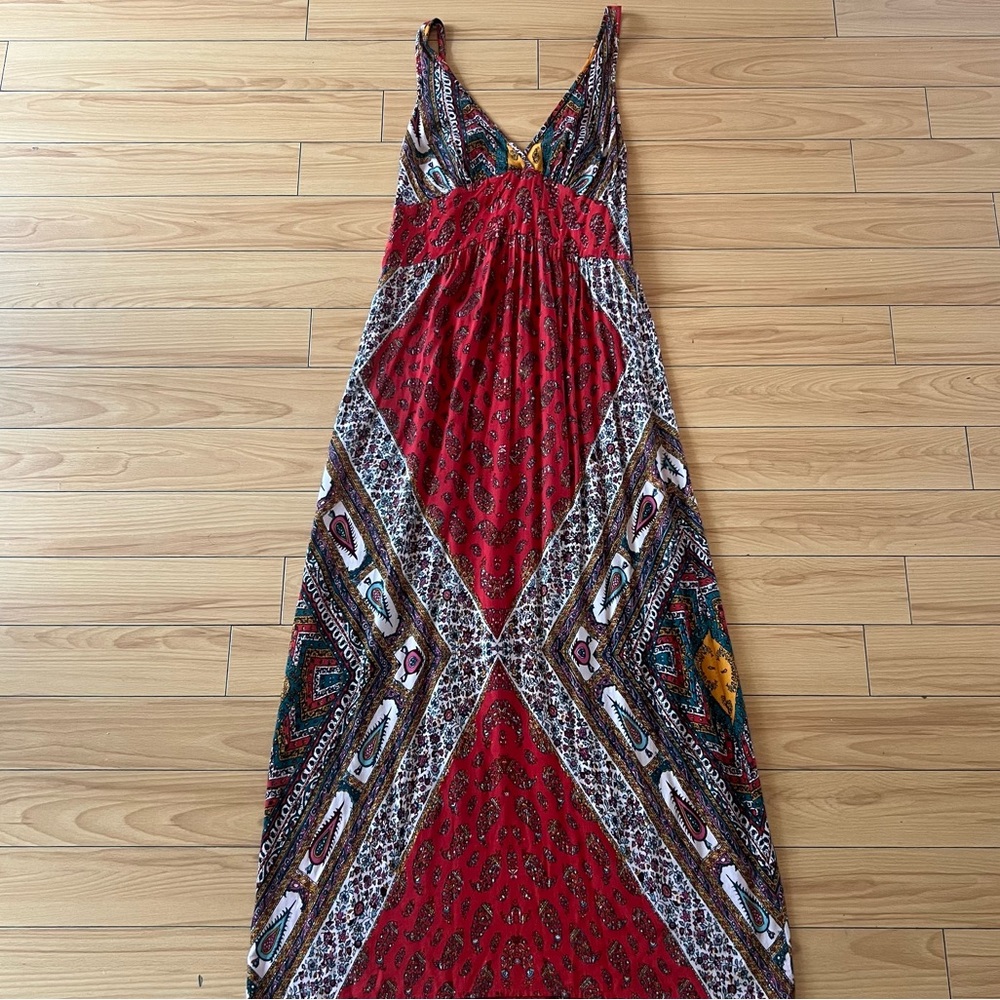 Angie Red Sleeveless Plunge Maxi Sundress Size Small Boho